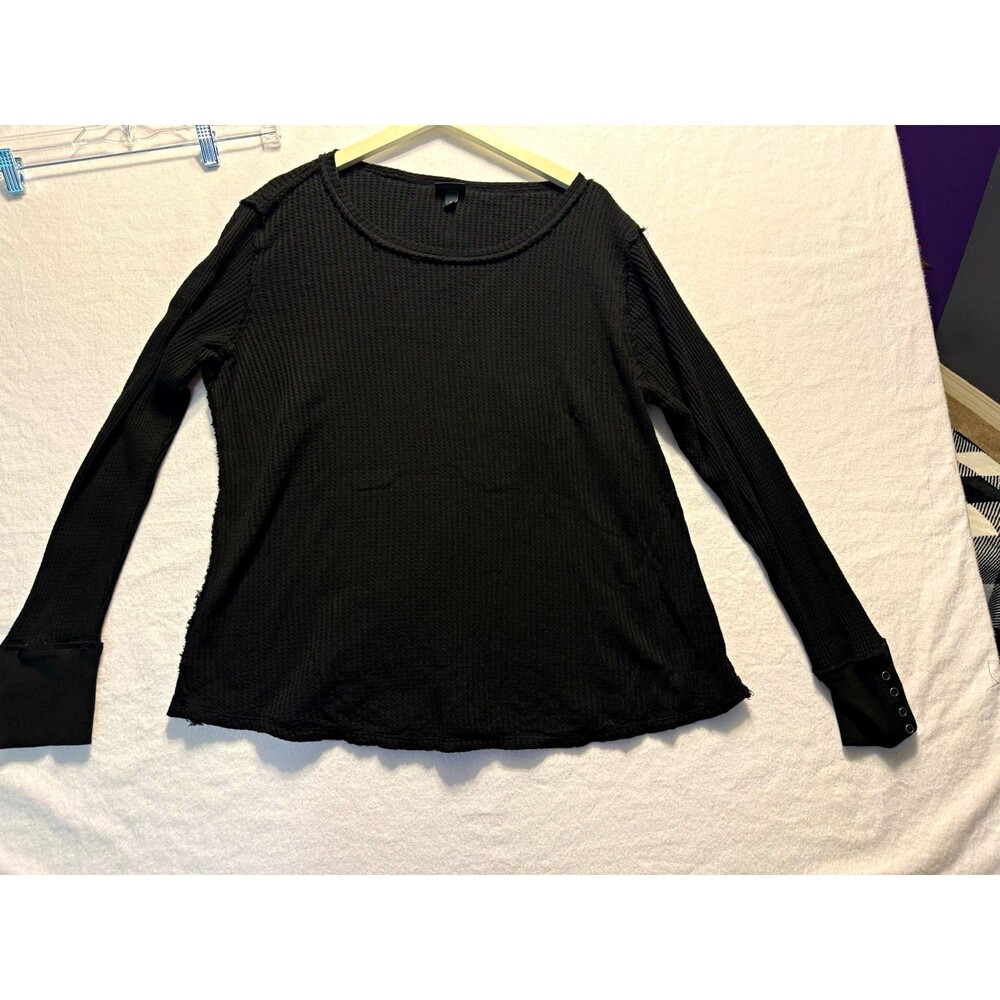 Torrid Black Waffle Knit Thermal Top Size 2 2X Button Cuff Long Sleeve Grunge